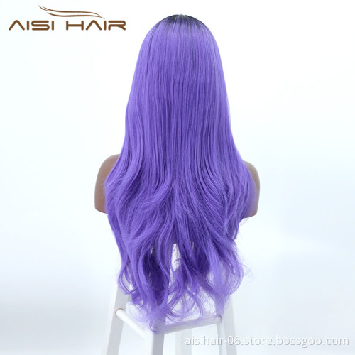 Aisi Hair New Design Top Quality Party Long Body Wave Ombre Purple Lace Frontal Synthetic Hair For Black Women Lace Front Wig